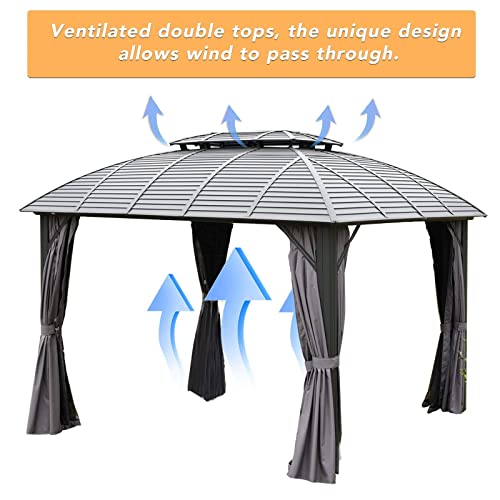 10' x 12' Hardtop Gazebo Outdoor Aluminum Gazebo Arc Grill for Patios Deck Backyard,Galvanized Steel Double Roof,Curtain&Netting by domi outdoor living…