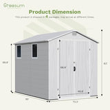 Greesum 6×8FT Plastic Outdoor Storage Shed with Floor, Resin Storaged Sheds with Lockable Double Door, Windows & Vents, All-Weather Tool Sheds for Garden, Backyard, Patio, Light Gray Greesum
