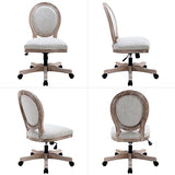 LukeAlon Vintage Linen Office Chair, Adjustable Height Swivel Task Chair with Wood Frame Armless Desk Chair with Wheels Upholstered Round Back Vanity Chair for Home Office Study Room, Beige LukeAlon