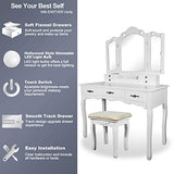 ENSTVER Vanity Beauty Station,Tri-Folding Mirrors,6 Organization 7 Drawers Makeup Dress Table with Cushioned Stool-White ENSTVER