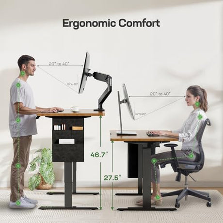 Marsail 40x24 Electric Standing Desk - Adjustable Height Computer Desk with Memory Presets, Storage Bag & Cable Management for Home Office & Gaming Workstations Marsail