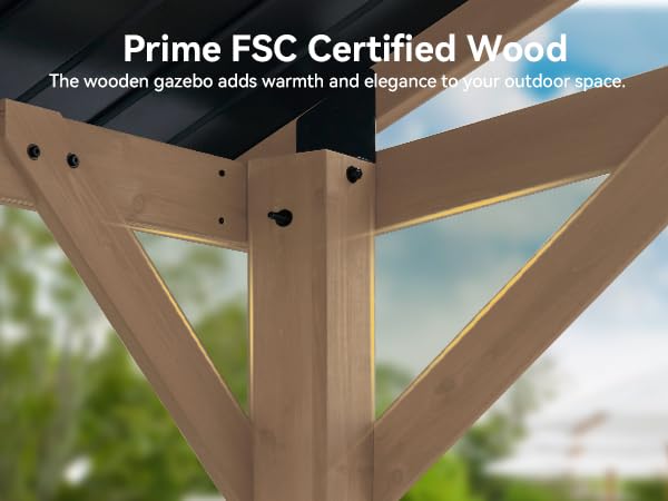 Aoxun 12' x 16' Outdoor Wood Gazebo, Hardtop Gazebo Permanent Wooden Pavilion with Galvanized Steel Gable Roof, for Patio, Garden, Deck, Cedar Wood Aoxun