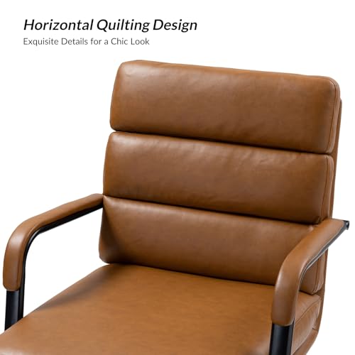 HULALA HOME Modern Faux Leather Home Office Chair with Tilt Lock & Metal Base, Desk Chair with Wheels & Padded Cushion, 360° Swivel Wide Seat Computer Task Chair, Camel HULALA HOME