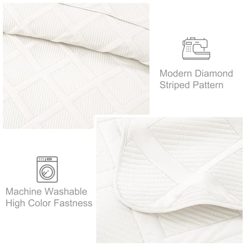 Exclusivo Mezcla King Quilt Set- White Quilts Bedding Set with 2 Pillow Shams, Modern King Bedspread with Striped Pattern, Soft Lightweight Bedspreads Coverlets for All Seasons Exclusivo Mezcla