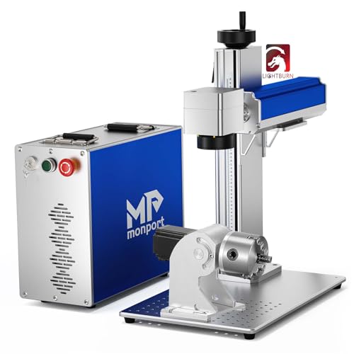 Monport 30W Fiber Laser Engraver with 3D & Deep Engraving, 5.9" x 5.9" Work Area, 10000mm/s 360°Laser Marking Etching Machine for Metal, Silver, Stainless Steel, Gold with Rotary Axis & Lightburn Monport