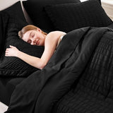 CozyLux Twin XL Comforter Set with Sheets Seersucker Black 5 Pieces Bed in a Bag, Twin Extra Long Luxury Soft Bedding Sets for College Dorm with Down Alternative Comforter, Sheets, Pillowcase & Sham CozyLux