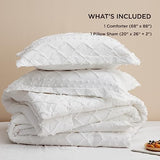 Bedsure Twin Comforter Set - White Boho Twin Comforter, Shabby Chic Dorm Bedding Set for Kids, 2 Pieces Modern Farmhouse Bed Set, Includes 1 Pillow Sham Bedsure