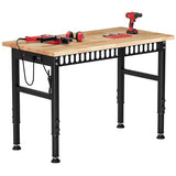 Antifir 48'' Adjustable Workbench with Power Outlets, Rubber Wood Top Heavy Duty 2000 LBS Load Capacity Workstation for Garage, Workshop, Commercial,Office,Home Antifir