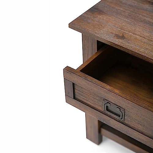 SIMPLIHOME Monroe Solid Acacia Wood 22 inch wide Square Rustic End Side Table in Distressed Charcoal Brown with Storage, 1 Drawer, for the Living Room and Bedroom - WoodArtSupply