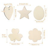 Tmflexe 50 Pcs Unfinished Paintable Blank Wooden Spring Festival Decoration Ornaments, Valetine's Day Easter St.Patrick Tree Hanging Wood Slices for Kids DIY Art Crafts, Hearts,Stars, Eggs, Flowers Tmflexe