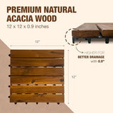 10 pcs Premium Acacia Wood Interlocking Decking Tiles – 12x12x0.9in Weatherproof Patio Flooring Outdoor – Interlocking Deck Tiles for Balcony, Backyar & Poolside, All-Weather Use (Golden Teak Finish) GREEN ALLUVIUM