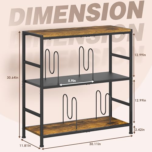 Sonyabecca Record Player Stand with 4 Adjustable Dividers, Vinyl Record Storage Up to 350 Albums, 3-Tier Vinyl Storage Holder with Open Wooden Desktop for Living Room, Bedroom Sonyabecca