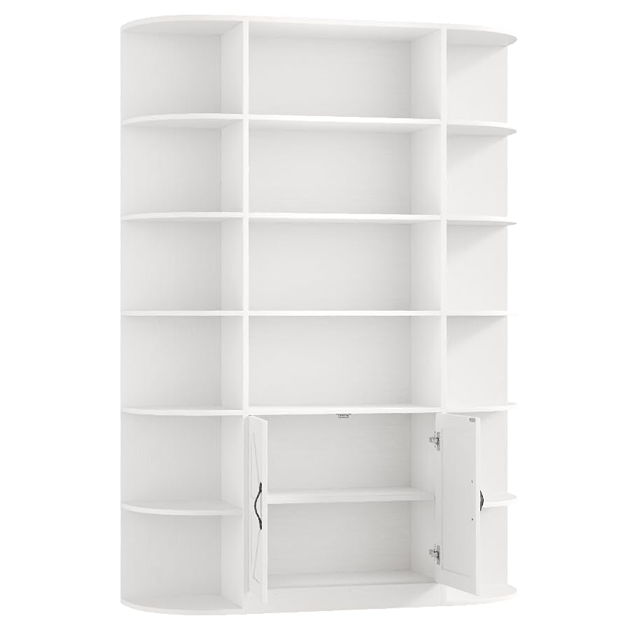 HOSTACK 75" Tall Book Shelf and Bookcase, 6 Tier Bookshelf with Storage, 47" Wide Bookcase with Doors, Freestanding Wood Display Shelves with Book Storage Cabinet for Home Office, Living Room, White HOSTACK