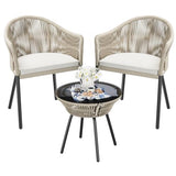 Flamaker 3 Piece Patio Set Outdoor Wicker Patio Chairs with Coffee Table & Cushions Bistro Conversation Set Porch Furniture for Patio, Balcony, Deck, Backyard Flamaker