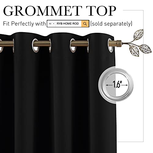 RYB HOME Blackout Thermal Insulated Blind Curtains, Noise Reduce Barrier for Nursery, Portable Curtain for Sliding Glass Door/Storage/Space Room Divider, 7 ft Tall x 8.3 ft Wide, Black, 1 Panel RYB HOME