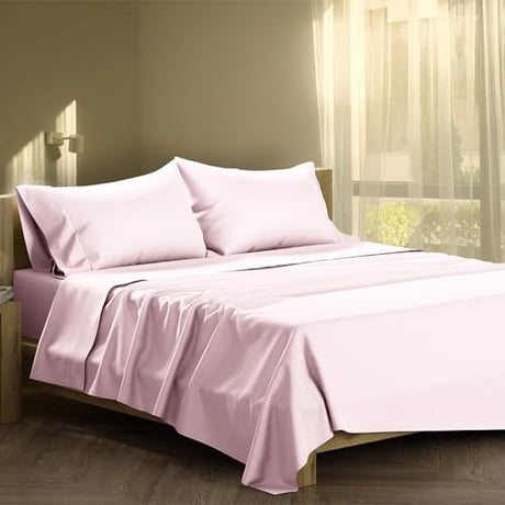 XOOX Linen Full Sheet Sets Cotton - 500 Thread Count 100% Cotton Full Sheets, 4 PC (Blush), Luxury Soft, Breathable, Cooling, Extra Large 16" Deep Pocket Sateen Bedsheet for Dorm Rooms XOOX Linen