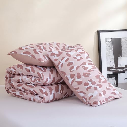 JANZAA Comforter Set Queen Size Beige Leopard Print Bedding Set Chic & Stylish Animal Cheetah Print Cozy Soft 3 Pieces Bedding for Bedroom, 1 Bed Sets(90''x90'') with 2 Pillow Shams(20''x26'') JANZAA