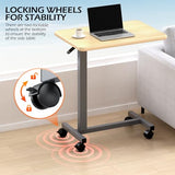 WOTURE Adjustable Overbed Table with Wheels, Bedside Rolling Table, Pneumatic Height Adjustment, Hospital Bed Table on Wheels, Standing Desk, Bedridden & Mobility Needs, Maple WOTURE