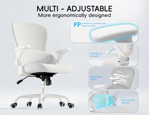 TRALT Office Chair - Ergonomic Office Chair with Back Support, Home Office Desk Chairs, Comfy Desk Chair, Computer Chair, 330lbs Wide Seat Big and Tall Office Chairs for Gamers(White) TRALT