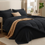 Bedsure Premium Series 7 Piece Black Queen Comforter Set, Goose Down Alternative, All Season Medium Warmth, Soft Hotel Luxury Bed in a Bag, Safe for Sensitive Skin, Includes Sheets Pillowcases Shams Bedsure