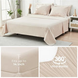 HYMOKEGE Beige Twin Comforter Set Seersucker 5 Pieces, All Season Luxury Bed in a Bag for Bedroom, Bedding Set with Comforters, Sheets, Pillowcase & Sham HYMOKEGE