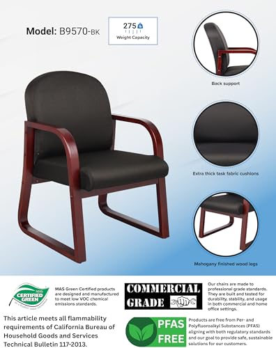 Boss Office Products Mahogany Frame Fabric Side Chair in Black, 250 (B9570-BK) Boss Office Products