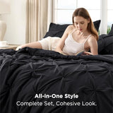 Bedsure Queen Comforter Set Black - Bed in a Bag Queen Size Bedding 7 Pieces, GentleSoft™ Pintuck Bed Set Gift for Family, Pinch Pleat All Season Comforter with Sheets, Pillowcases & Shams Bedsure