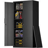 FATIGOS 72''H Tall Metal Garage Storage Cabinet with Lock, Metal Storage Cabinets with Doors and 4 Adjustable Shelves, Heavy Duty Steel Locker for Garage, Warehouse, Home Office, Black FATIGOS