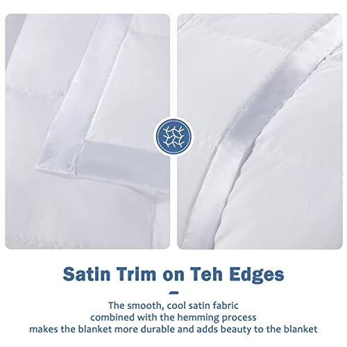 Dafinner Feather Down Blanket Full/Queen Size, Extra Lightweight Summer Comforter, Noiseless & Ultra Soft Thin Bed Blanket with Satin Trim (90"x90", White) Dafinner