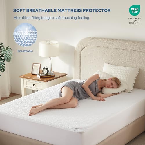 BEDLORE Waterproof Mattress Protector, Queen Size Noiseless Mattress Pad with Deep Pocket 6"-18" Depth, Soft Breathable Bed Mattress Cover Washable for Home, Bedroom, Hotel (White) BEDLORE