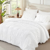 Andency Ruched White Full Size Comforter Sets, Shabby Chic Pleatd Bedding Sets 3 Pieces, Lightweight Soft Boho Ruffle Bed Set for Girls, Kids, Women, All Season Andency