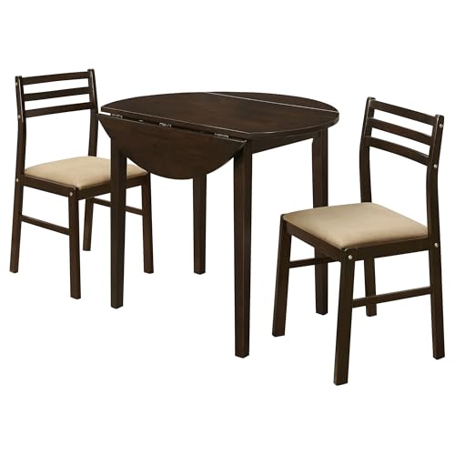 Coaster Home Furnishings 3-Piece Round Wood Dining Room Set Drop Leaf Extension Table Ladder Back Side Chairs Upholstered Seat Cushions Cappuccino and Tan 130005 Coaster Fine Furniture