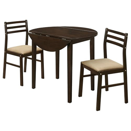 Coaster Home Furnishings 3-Piece Round Wood Dining Room Set Drop Leaf Extension Table Ladder Back Side Chairs Upholstered Seat Cushions Cappuccino and Tan 130005 Coaster Fine Furniture