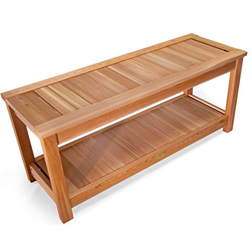 All Things Cedar SB44 Deluxe Cedar Sauna Bench | Premium Wooden Seating Bench | Relaxing Bathroom Bench for Adults | Handcrafted Indoor/Outdoor Sauna Chair (44x16x19)