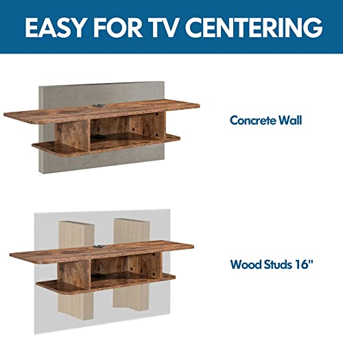 FITUEYES 2-Tier Floating TV Shelf Wall Mounted, Modern Floating Entertainment Center Media Console Under TV for Living Room, Rustic Brown - WoodArtSupply