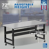 Borroughs® 72" Rolling Adjustable Workbench, 12-Gauge Stainless Steel Top Heavy-Duty Workstation, 1000 LBS Load Capacity Worktable for Workshop, Borroughs