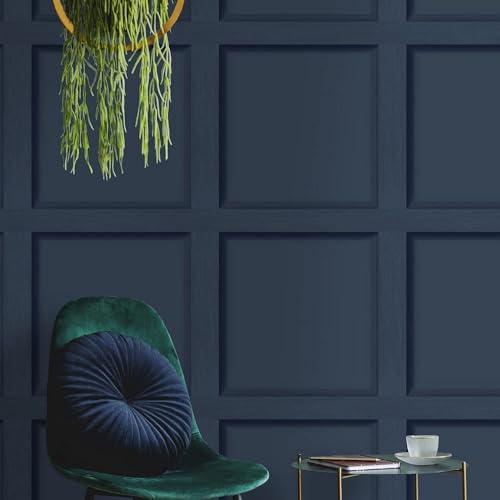 Holden Decor Modern Wood Panel 3D Effect Wooden Panelling Wallpaper Feature Wall 10m Roll [Navy Blue 12980],Wood,Navy Blue Holden Decor