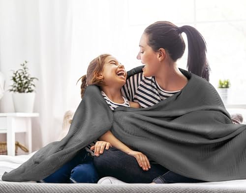 Utopia Bedding Smoke Gray 100% Cotton Blanket [Queen Size - 90x90 Inch] 350GSM Lightweight, Soft and Breathable Thermal Blanket for All Seasons Utopia Bedding