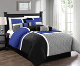 Chezmoi Collection Upland 7-Piece Quilted Patchwork Comforter Set, Blue/Black/Gray, Full Chezmoi Collection