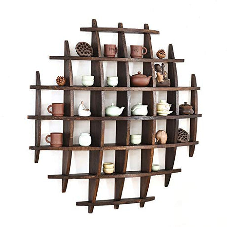 JIU Solid Wood Tea Cup Holder Wall Decoration Tea Set Display Stand Vintage Multi-Color Teapot Rack (Size : A) JIU