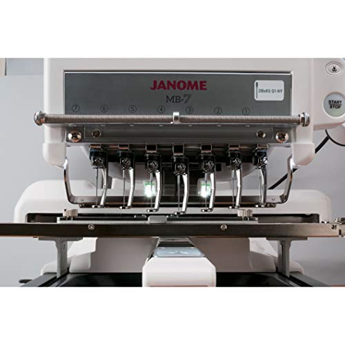 Janome Embroidery Machines - MB7 Heavy Duty Computerized Embroidering and Quilting Machine for Beginners to Experts, Multi Needle Embroidery Machine with 5.7" Remote Computer Screen for Stitching