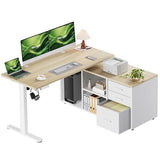 Marsail L-Shaped Executive Standing Desk with File Cabinet, 55" x 24" Electric Height Adjustable Stand up Desk, One-Whole Piece Desktop, Home Office Modern Computer Deskwith 4 Memory Presets Marsail