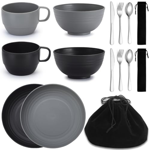 Berglander Camping Mess Kits for 2 Person, Silverware Set Spoons Forks Knives, Camping Essentials Gear, Accessories for Travel, Picnic, Outdoor, Easy to Carry and Clean Berglander