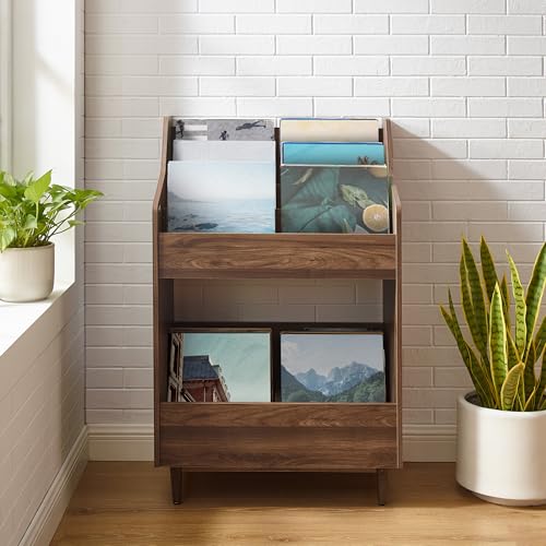 Crosley Furniture Liam Vinyl Record Storage Stand, Tiered Storage Shelves for Records, Walnut Crosley Furniture