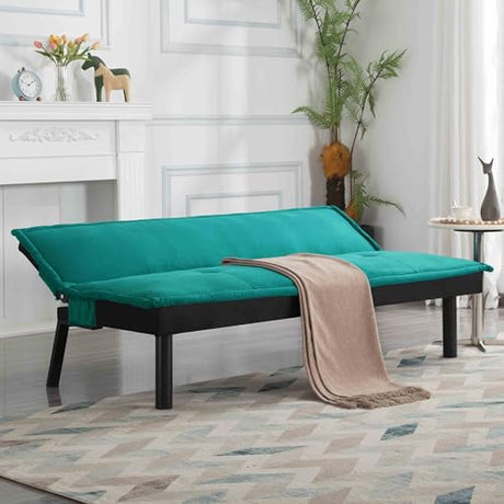 Aceinheu Convertible Futon Sofa Bed, Compact Adjustable Twin Sleeper Couch with Metal Frame & Polyester Upholstery, Perfect for Small Spaces, Office, Bedroom & Dorm (Velvet-Green) Aceinheu