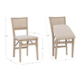 Linon Keira Wooden Folding Chair Upholstered Seat and Back Set of 2, Dining Height, Rustic Natural & Beige Linon