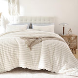 Smoofy Fluffy Full Size Comforter Sets 3 Pieces - Cream White Fleece Fluffy Comforter Set, Luxury Fuzzy Full Bed Set, Soft Comforter Full Size All Season, Heavy Faux Fur Comforter with 2 Pillow Cases Smoofy