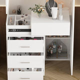 TAMUNE Vanity Desk with Mirror and Lights, Makeup Vanity with Drawers and Hidden Shelves, Full Length LED Mirror, Bedroom Dressing Table with Sliding Top, Grid Drawer, White, 19.7”D x 31.5”W x 63”H TAMUNE