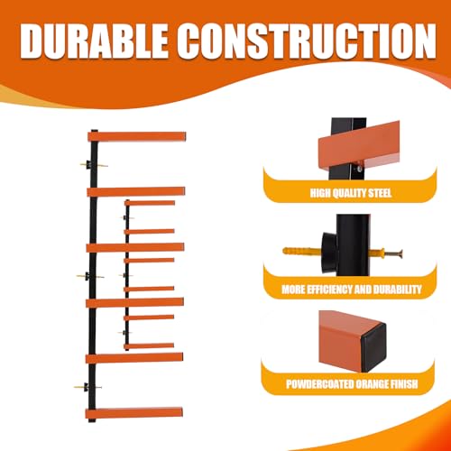 KUAFU Lumber Storage Rack Board Basement Storage Wall Mounted Rack Max 600 lb Steel with 6-Level Wall Mount, Indoor & Outdoor 1 Pack KUAFU