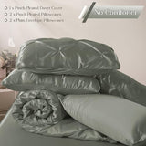 Heywaller 5-Piece Pinch Pleat Duvet Cover Set, Pintuck Duvet Cover Full Size with Zipper, Gray Satin Duvet Cover Shabby Chic Bedding (2 Pillow Shams + 2 Pillowcases), No Comforter Heywaller